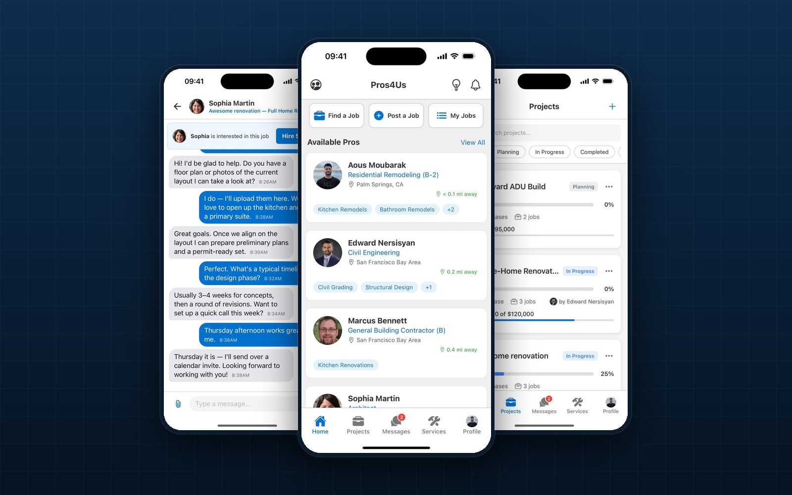 Pros4Us contractor marketplace app